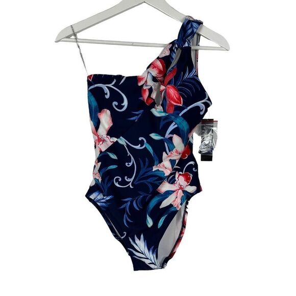 Carmen Marc Valvo One-Shoulder Cutout One-Piece Swimsuit size 8 NEW - Picture 7 of 13